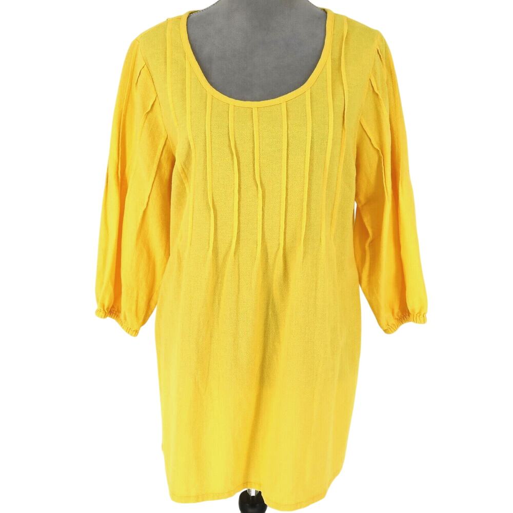 Soft Surroundings Top Womens Large Yellow Pleated Front Blouse Long Spring